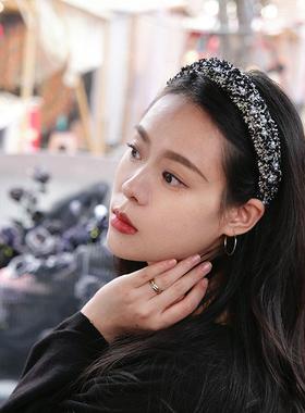 2025新款黑色小香风珍珠发箍打造高颅顶高级感时尚百搭压发头饰