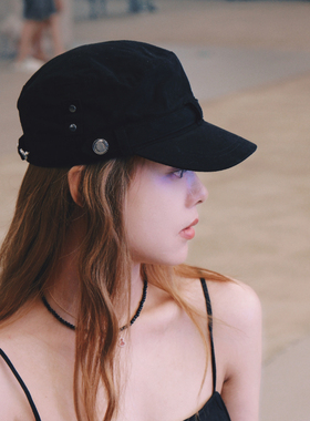 复古黑色平顶帽女做旧鸭舌帽休闲帽百搭大头围显脸小帽子报童帽