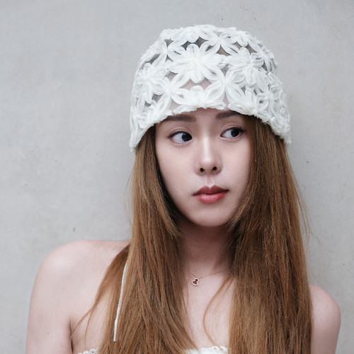 春夏法式复古蕾丝镂空针织包头帽