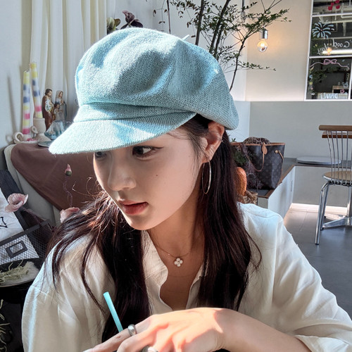 天然亚麻透气八角帽女日系贝雷帽鸭舌帽画家帽秋季新款大头围帽子