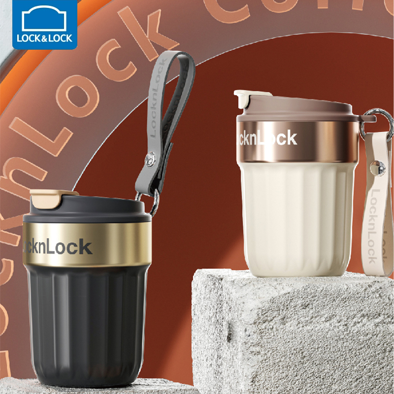 乐扣乐扣潮酷咖啡杯保温杯304不锈钢350ML带提绳精致水杯LHC6798