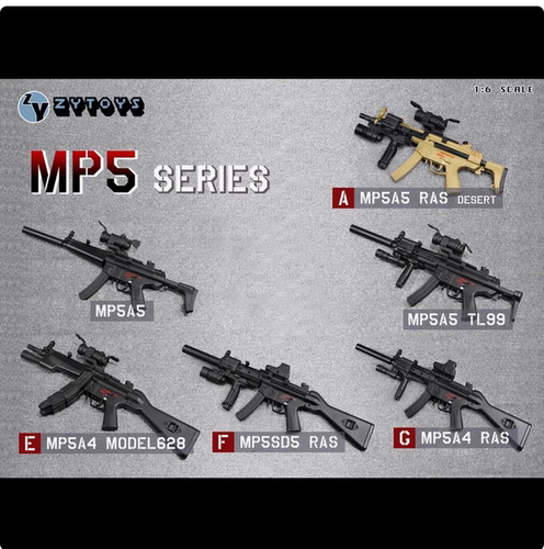 ZYTOYS 1/6 MP5 武器 MP5A5 手办人偶成品兵人配件 吃鸡 塑料模型