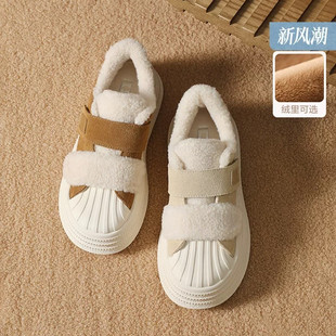 女贝壳头厚底休闲鞋 商场同款 小白鞋 魔术贴毛毛板鞋 E4J1 撤柜女鞋