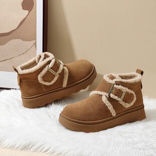 商场同款女靴子毛边雪地靴冬季款棉鞋毛毛勃肯鞋厚底保暖短靴E5M1