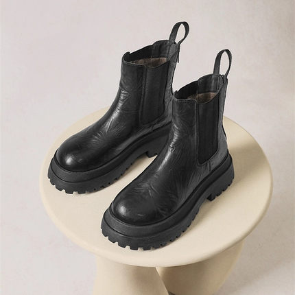 商场同款女鞋子厚底增高切尔西靴秋冬款加绒保暖棉鞋烟筒短靴E7R1