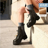 商场同款 撤柜厚底真皮英伦风马丁靴女冬款 加绒保暖显瘦短靴子E4W1