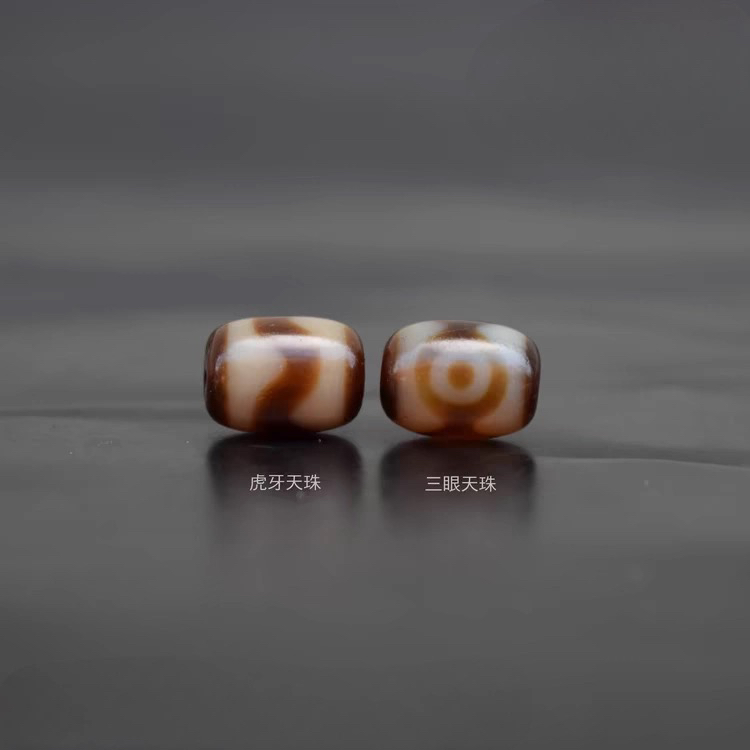 天然西藏精品虎牙三眼牙黄天珠桶珠配珠文玩佛珠手串项链顶珠配饰