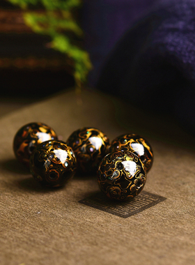 黑金色满螺钿大漆珠圆珠散珠15mm 世界非遗 DIY手串项链 TY1820