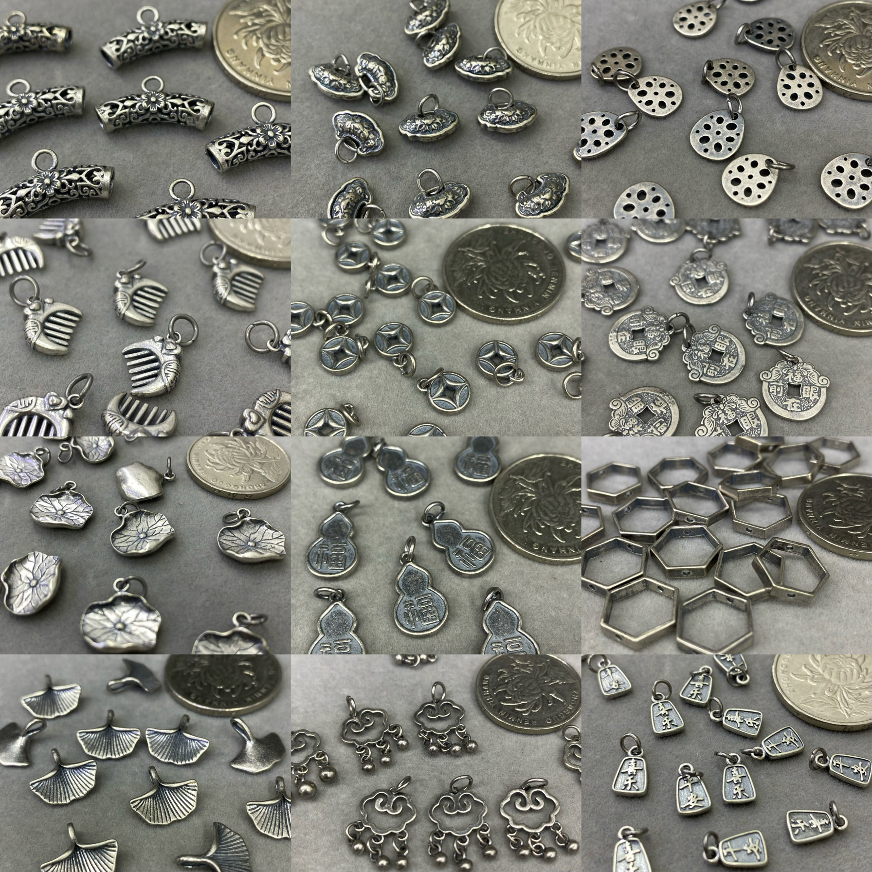 精工三七银三通弯管隔珠隔片花托配饰diy手链挂坠项链吊坠饰品YH