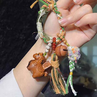 手工编织原创设计雷击枣木马上发包包挂件车挂文玩雷击木吊坠挂