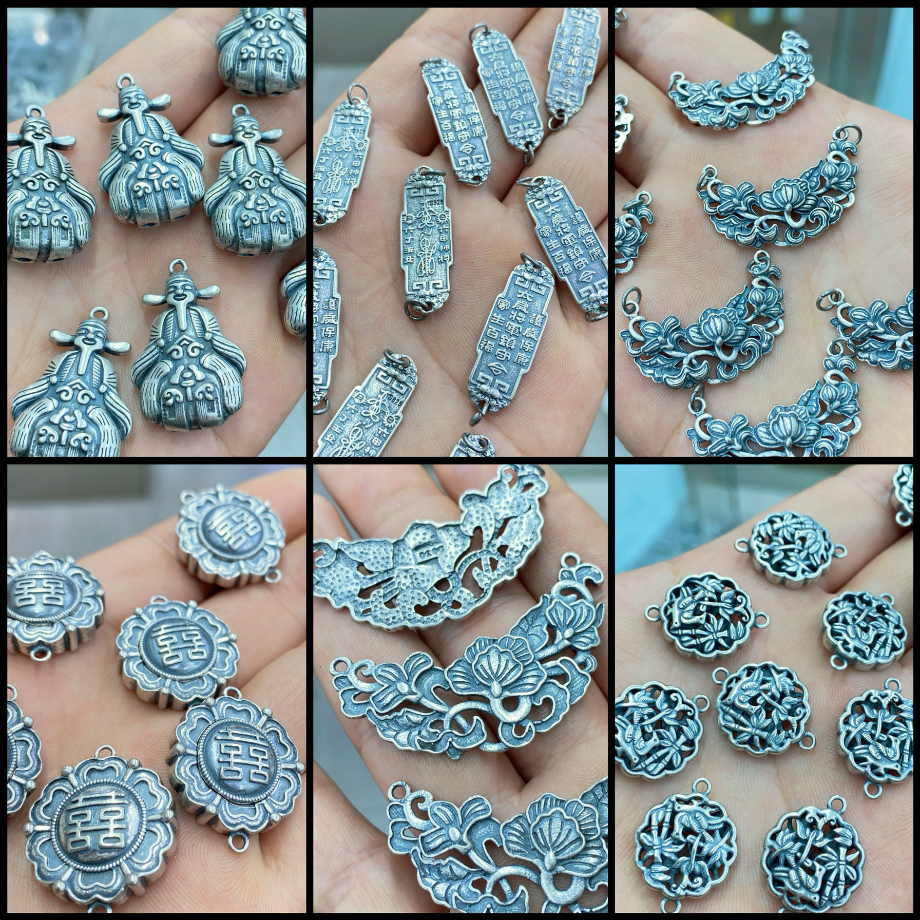 精工三七银手牌连接扣如意太岁将军令diy佩饰手链挂坠项吊坠饰品Y