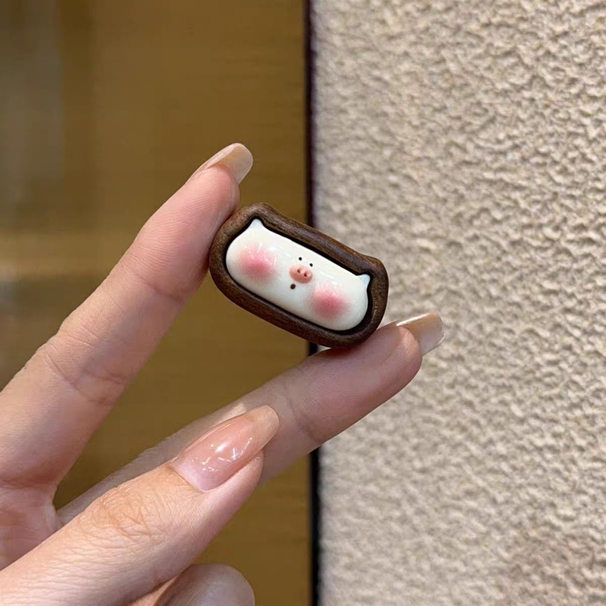 沉香镶嵌小猪牌diy手工配件编绳手链项链挂件手串文玩配饰品