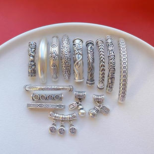 足银999纯银饰配件福字钱币葫芦百福平安喜乐龙凤弯管半镯隔珠diy