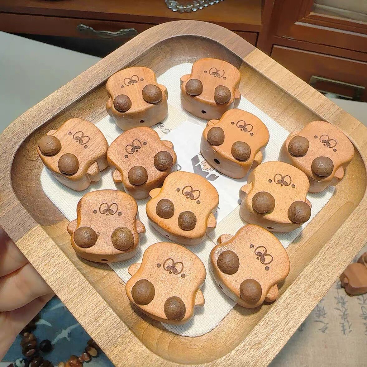 桃木土司咖啡豆配件手工diy手串项链文玩饰品挂件隔珠散珠图片