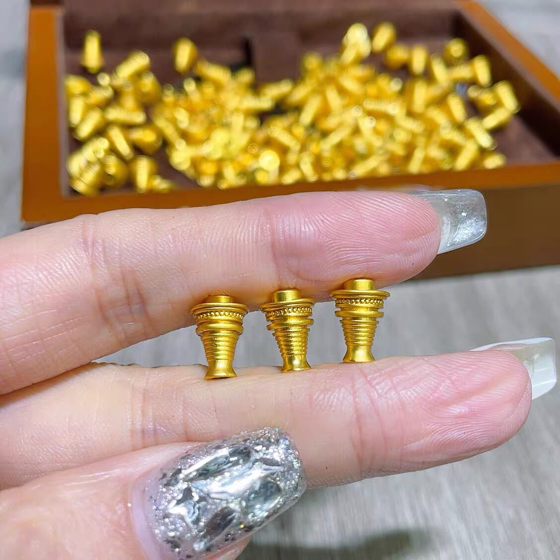 古法沙金三通佛塔2.0孔道 手工材料diy配件文玩佛头三通配饰品