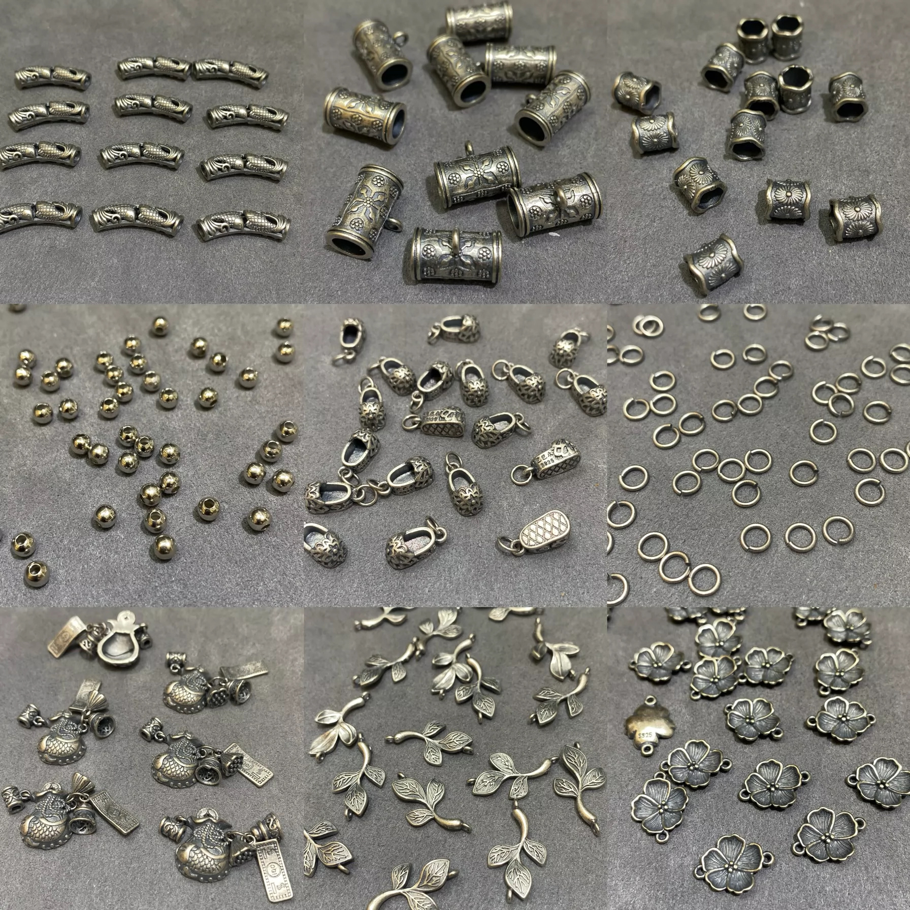 精工三七银diy手串隔珠弯管花托提溜配饰手链挂坠项链吊坠饰品MJ