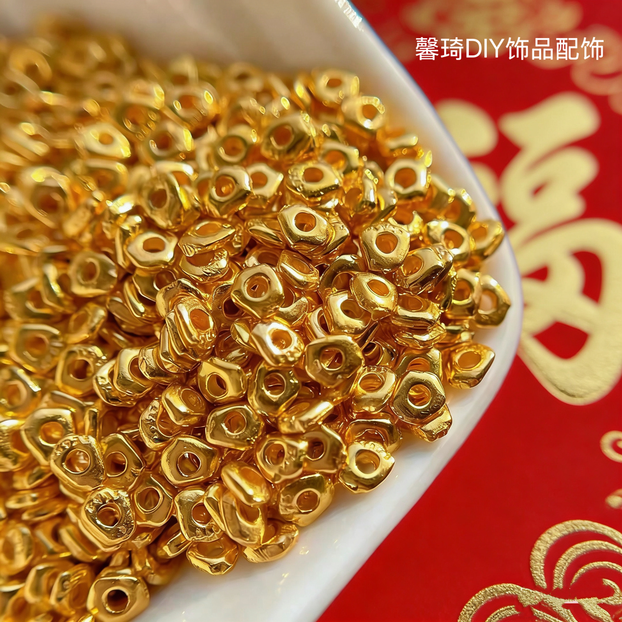 925古法银镀金配件錾刻实心随行隔珠隔片垫片佛珠文玩配饰diy串珠