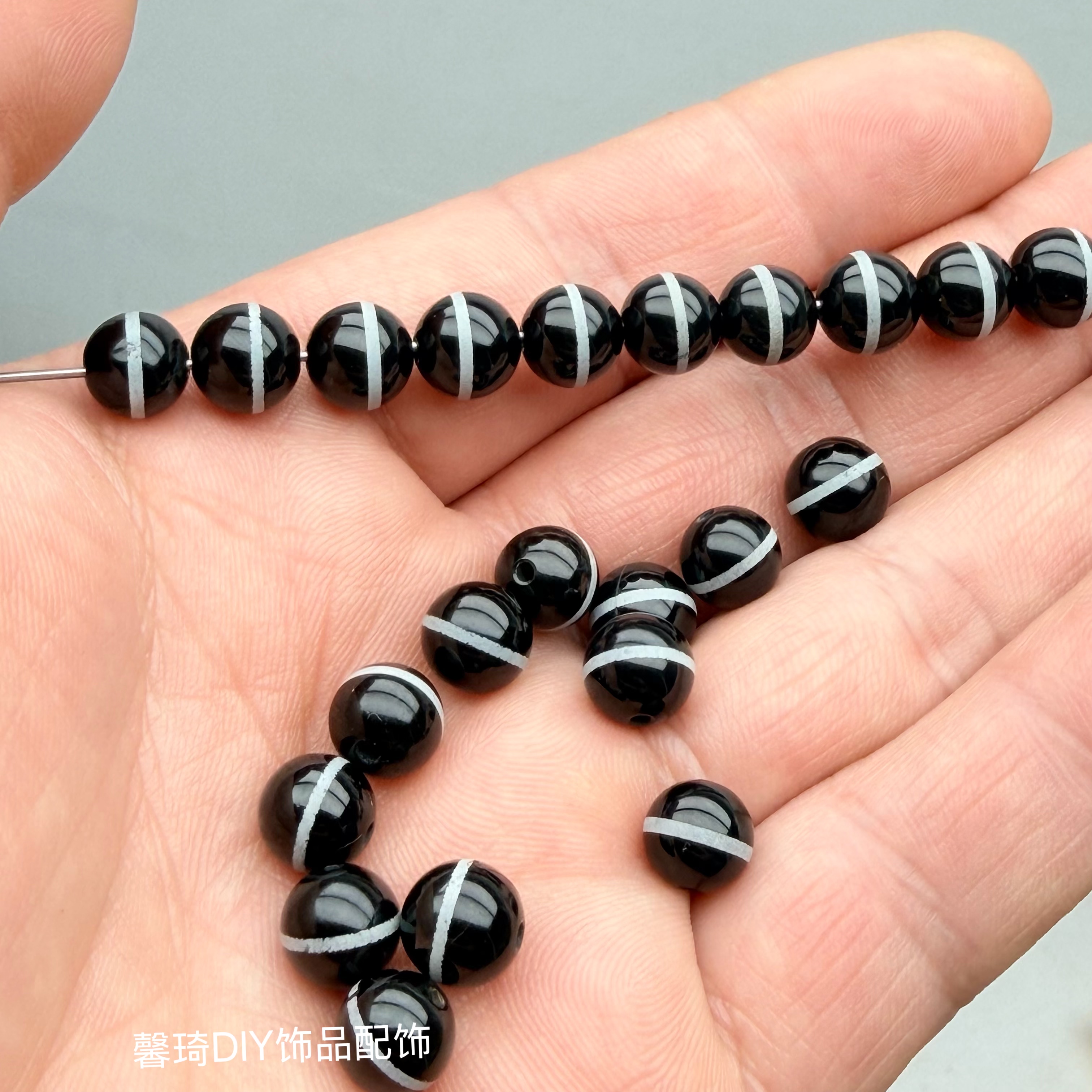 一线药师玛瑙散珠白线缠丝天珠圆珠佛珠DIY配饰男女款手链配珠