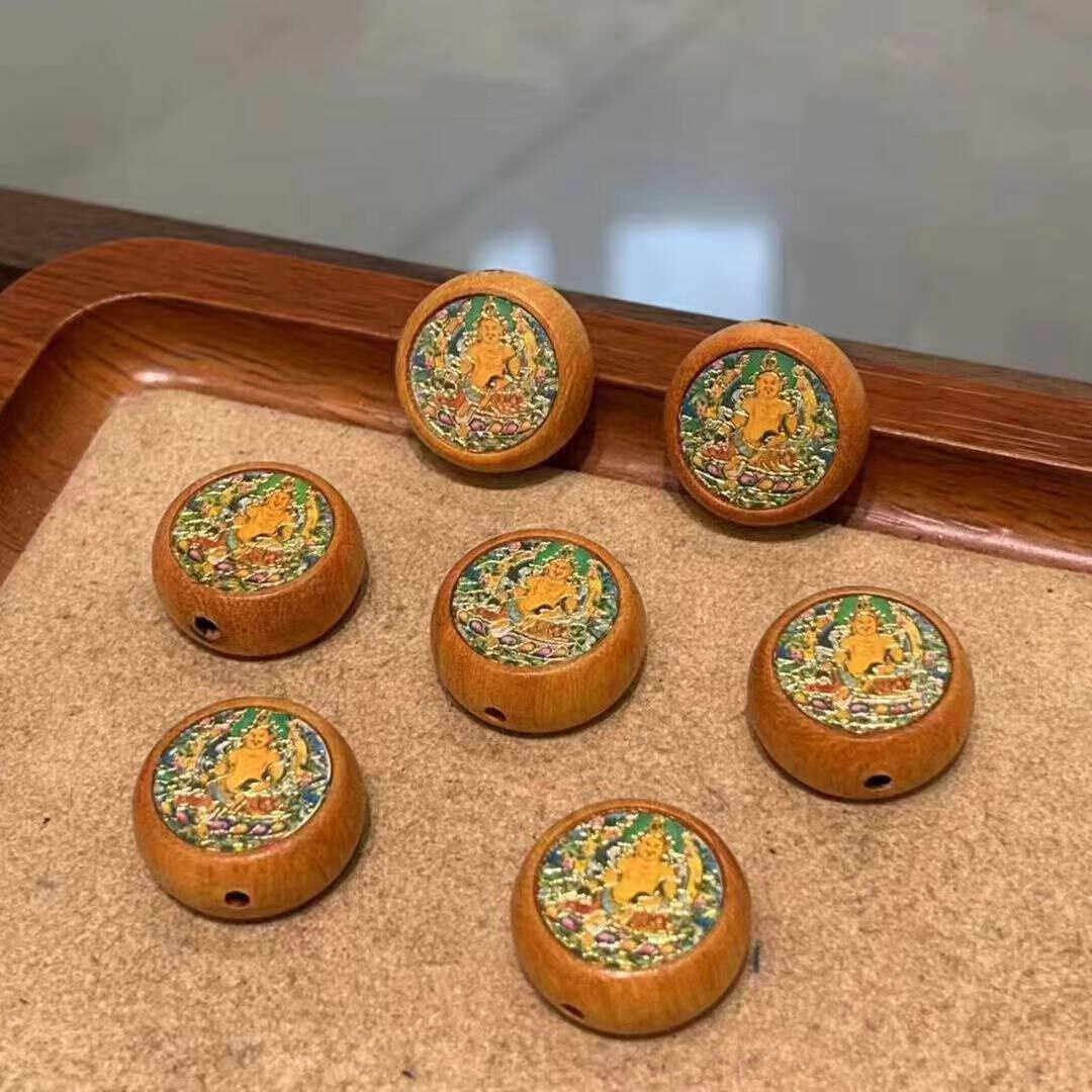 百搭檀木黄财神圆牌 配件配饰diy手链项链手工饰品串珠