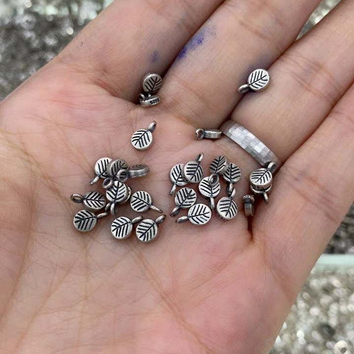 S925银复古叶子吊坠银叶子吊坠diy佩饰手链挂坠项吊坠饰品