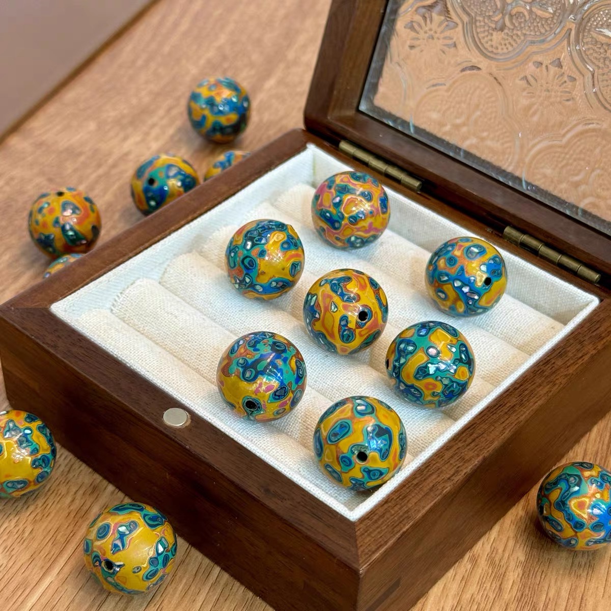 DIY鎏钿大漆珠敦煌色配件配饰散珠子diy手链项链古法大漆珠子