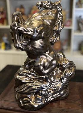 石湾公仔非遗陶瓷骏马过年送礼居家摆件会所雅室陈设佳器办公送礼