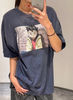 美式夏季小众潮牌Saint Michael冥王pluto联名款复古做旧短袖T恤