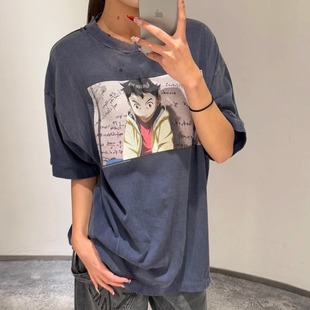 美式夏季小众潮牌Saint Michael冥王pluto联名款复古做旧短袖T恤