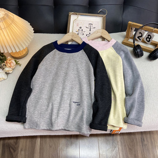 海洋家特价童装 男女童中大童插件打底衫儿童圆领一体绒长袖绒衫