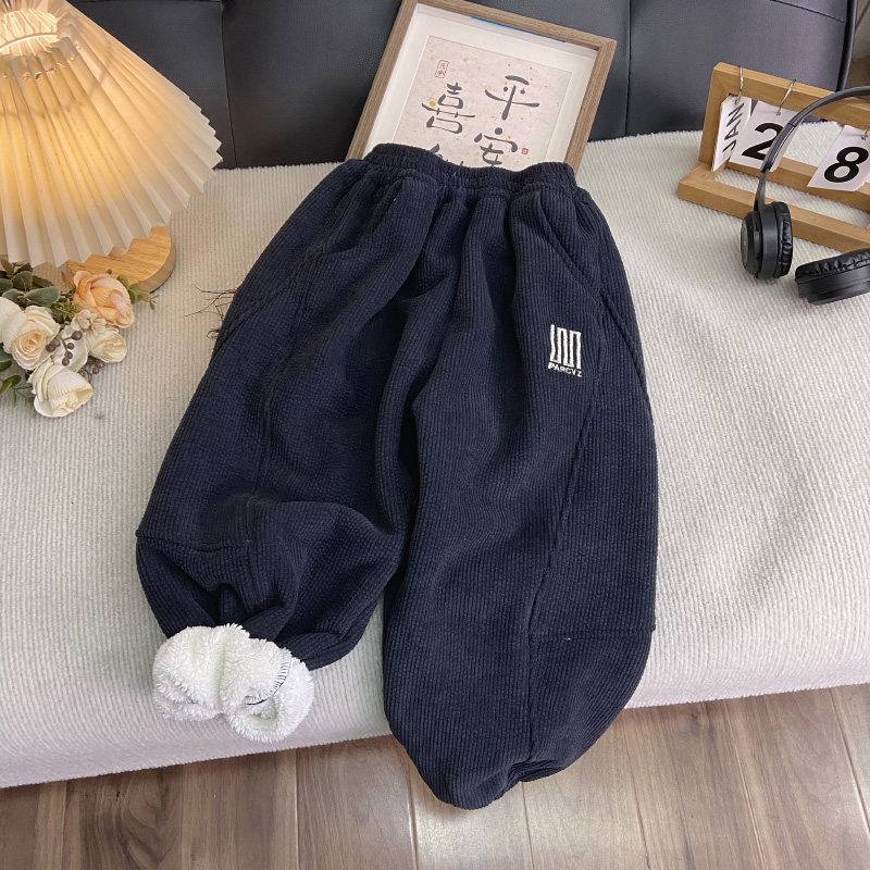 海洋家特价童装男女童中大童灯芯绒长裤儿童加绒保暖裤冬款休闲裤