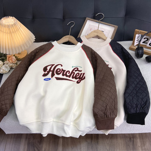 中大童拼接修绒衫 海洋家特价 卫衣 男女童潮款 儿童一体绒 童装