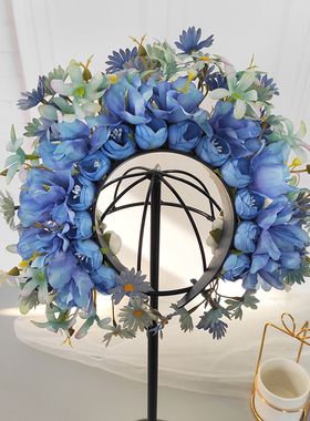 蓝紫色马面裙头饰泉州簪花围发箍成品新中式汉服古装写真配饰道具