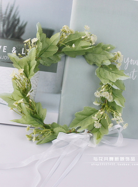 春系绿色仿真花满天得森系结婚草坪姐妹伴娘花环写真旅拍摄影头饰