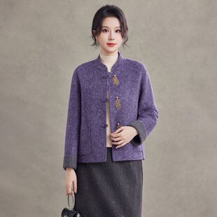 新中式妈妈装双面呢大衣上衣2026春季新款唐装时尚气质女短款上衣
