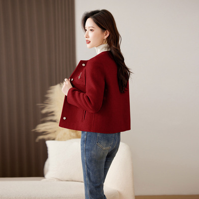 红色显白双面呢外套女2025秋冬漂亮气质名媛上衣小个子短款小