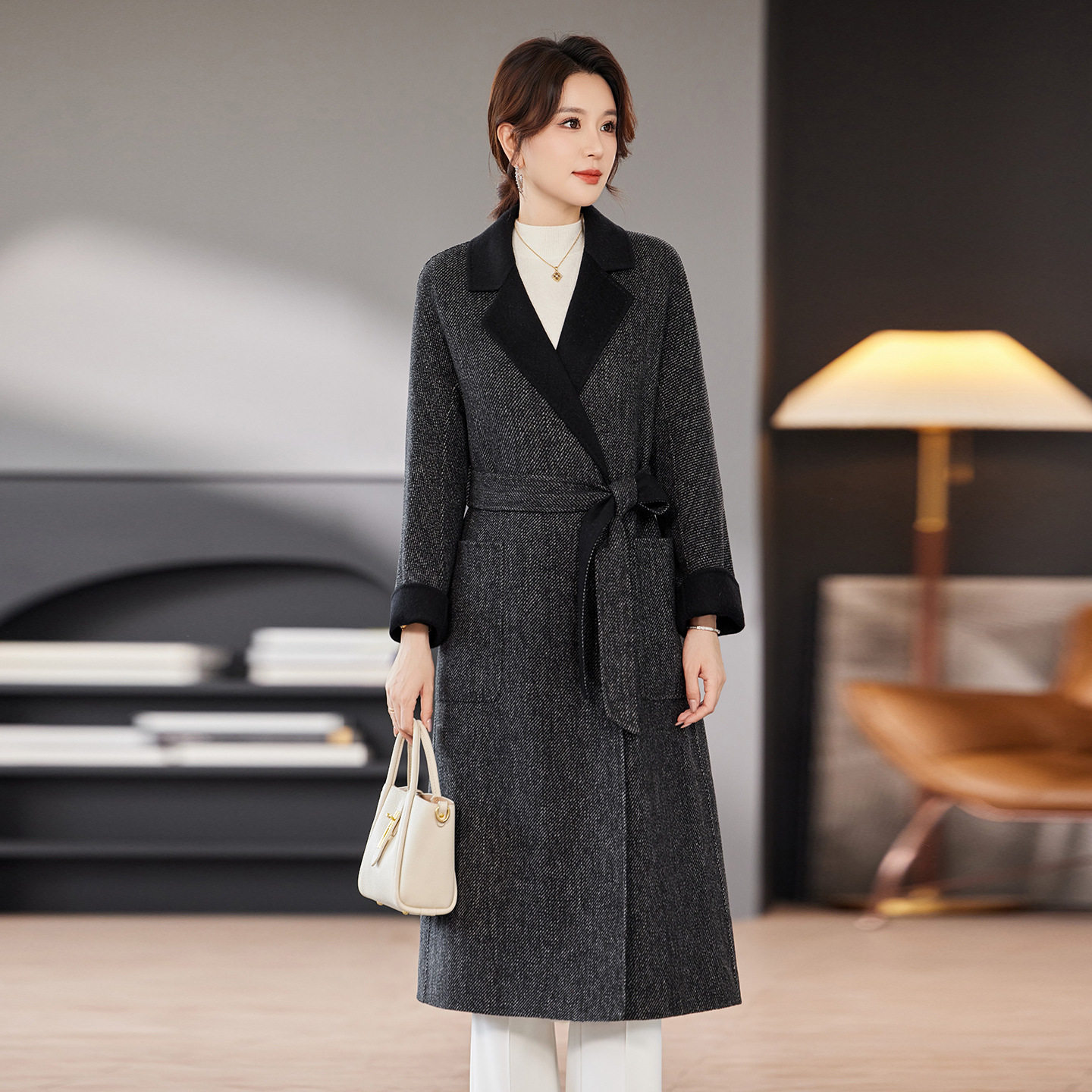 2025秋冬新款双面羊毛大衣女士中长款宽松显瘦羊驼毛外套时尚
