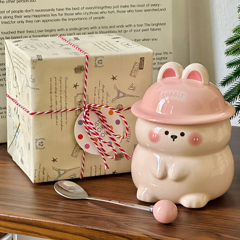 可爱卡通兔子高颜值陶瓷马克杯带盖少女心咖啡杯喝水杯子生日礼物,餐饮具,马克杯,淘宝优惠券,粉丝福利购,淘宝优惠卷