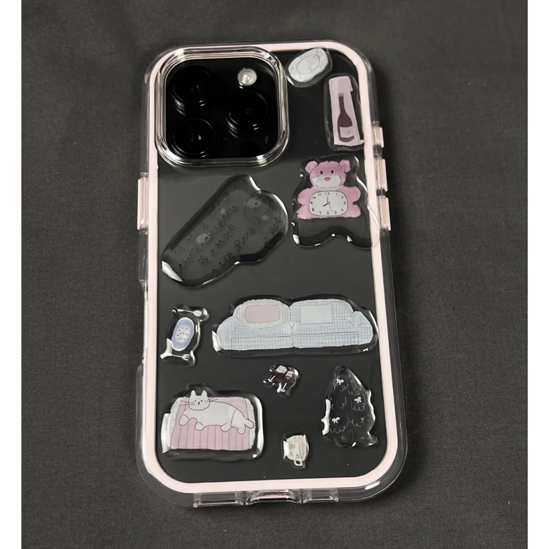 粉熊滴胶DIY贴纸适用苹果16promax手机壳iphone15pro新款13三合一14Pro透明12卡通16pro硅胶11防摔15保护套软