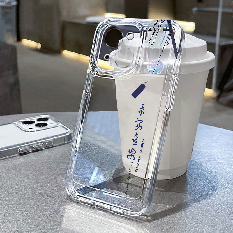 蓝风铃平安喜乐适用苹果16promax手机壳iphone14PRO华为mate60pro透明Pura70荣耀300女reno13保护套s20小米15