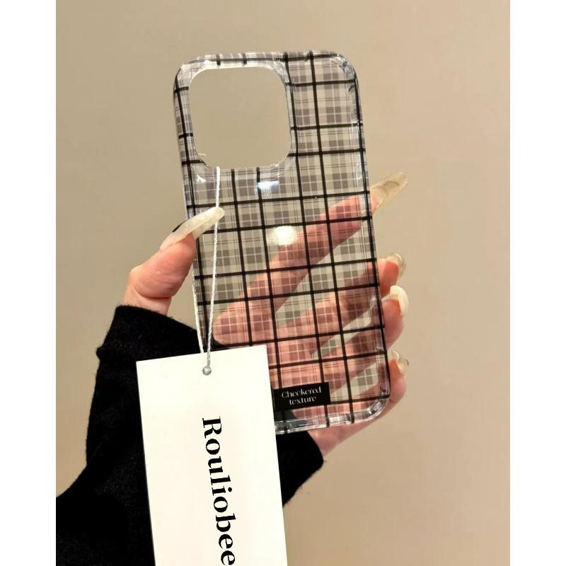 简约黑色格纹适用苹果16promax手机壳iphone14华为mate60pro透明Pura70荣耀300女reno13保护套vivos20小米15