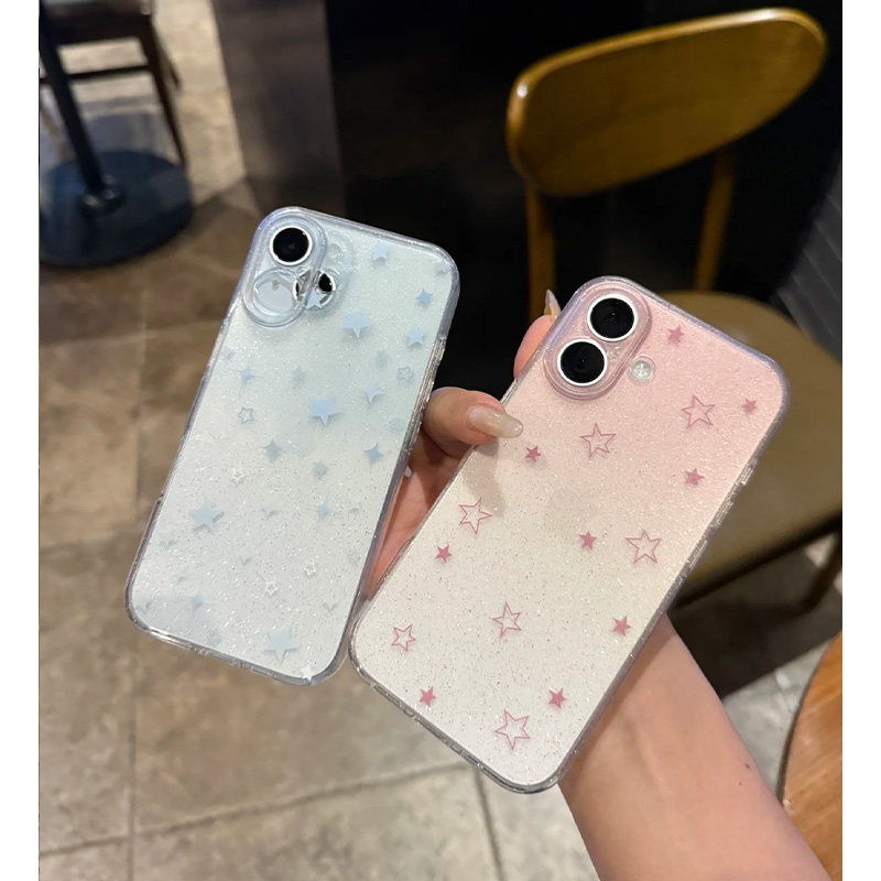ins简约闪粉星星适用苹果16手机壳iPhone15promax保护壳iPhone13/14高级感16Pro新款硅胶全包边防摔蓝色女外p