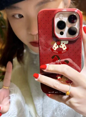 新年小木马适用苹果16promax手机壳iPhone17pro红色ip15pro新年14女13马年xsmax新款12防摔11硅胶xr保护套软