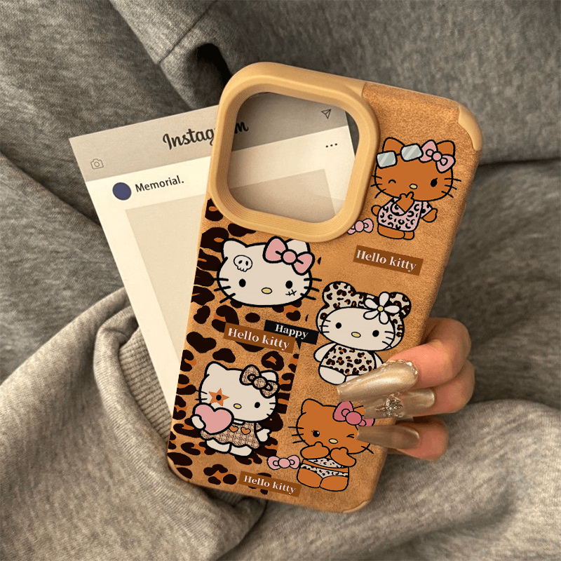 复古多元素kitty适用苹果16promax手机壳iPhone15女新款14翻毛皮13个性15Pro大孔11防摔14pro硅胶16pro保护套