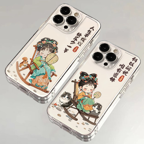 古风摆烂女孩适用苹果16promax手机壳iphone14华为mate60pro透明Pura70荣耀300女reno13保护套vivos20小米15
