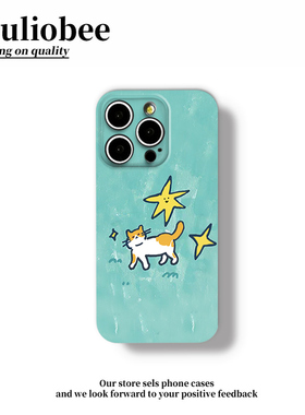 蓝色涂鸦小猫适用苹果16promax手机壳iphone14华为mate60pro菲林Pura70荣耀300女reno13保护套vivos20小米15
