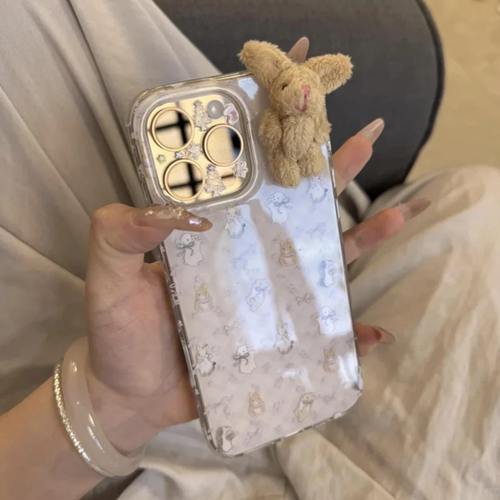 立体毛绒兔子适用苹果17/16promax手机壳14PRO华为mate60pro奶油Pura70荣耀300女reno13保护套vivos20小米15