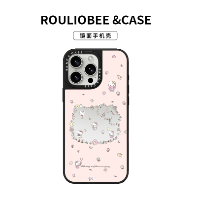镂空鲜花凯蒂猫适用苹果16pro手机壳13保护壳苹果iPhone15/14镜面12新款11可爱卡通16全包防摔15promax保护套