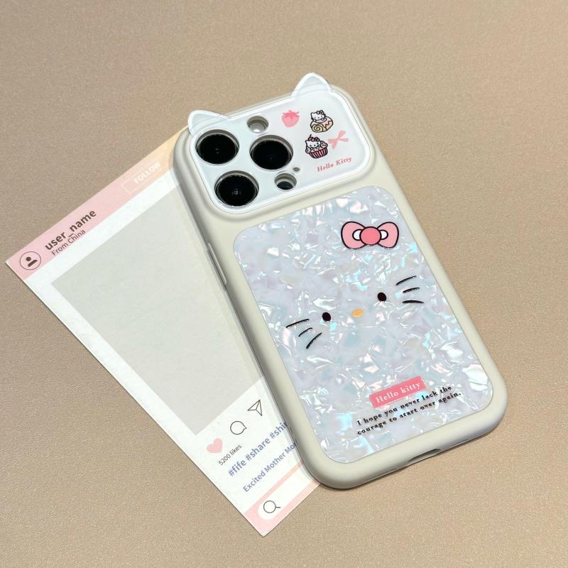 可爱贝壳纹卡通猫咪适用苹果17PRO手机壳情侣日韩风iPhone16ProMax新款15pro女款小众13全包14防摔12保护套女
