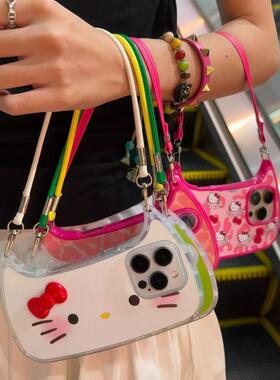 超萌卡通大脸KT猫表情手拎包挂绳适用iphone16promax苹果15手机壳14pro防摔13保护套12女15pro可爱16plus软11