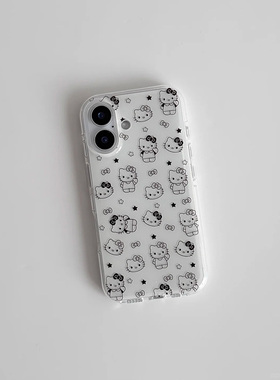 黑色Kitty线条适用苹果17/16promax手机壳iphone14华为mate60pro奶油Pura70荣耀300女reno13保护套s20小米15